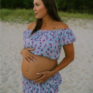 Maternity Floral Off-Shoulder Maxi Skirt & Top